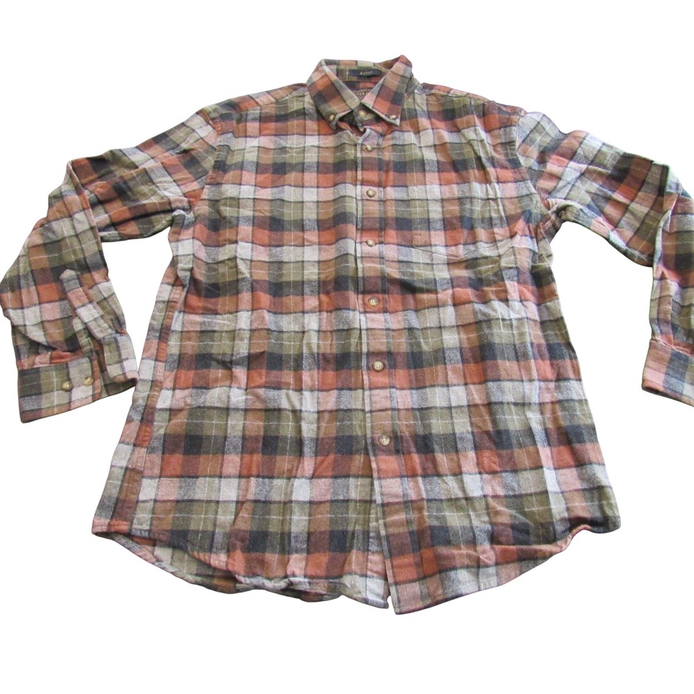 Pendleton Mason Mens Plaid Flannel Button Down Shirt Rust Olive Medium